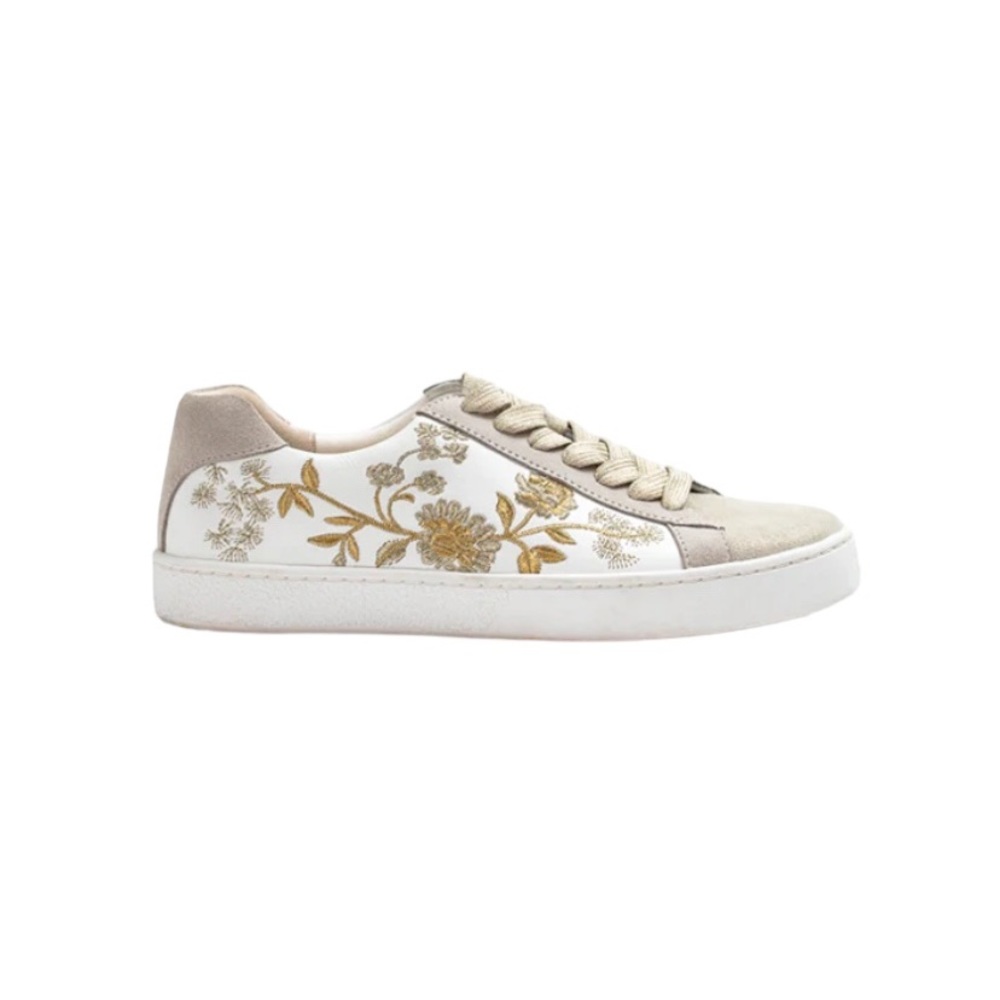 Johnny Was Vixie white sneakers with tonal embroidery